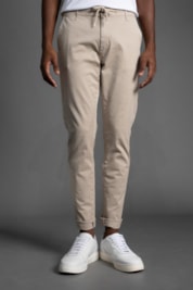 Calça Chino Slim Com Cordão - Khaki - 38