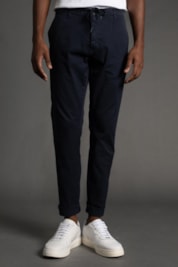 Calça Chino Slim Com Cordão - Azul Escuro - 38