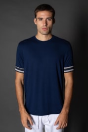 Camiseta Manga Curta Slim Faixa Manga - Marinho - XGG