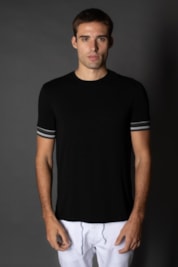 Camiseta Manga Curta Slim Faixa Manga - Preto - P
