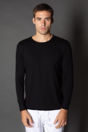 Camiseta Manga Longa Gola Slim Gola Redonda - Preto - P