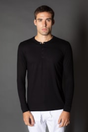 Camiseta Manga Longa Slim Gola Portuguesa 5 Botões - Preto - P
