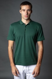Polo Manga Curta Slim Pima 3 Botões - Verde Escuro - G