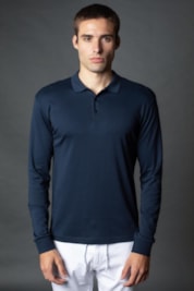Polo Manga Longa Slim 3 Botoes Pima - Marinho - G